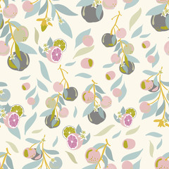 Vector seamless pattern background with lemons branches . White background