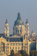 Fototapeta na wymiar Aerial view about the towers of the famous St.Stephen's Basilica in Budapest