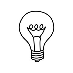 Black lightbulb drawing on white background
