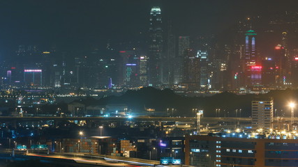 Obraz premium Hong Kong Skyline near Container Terminal Night timelapse