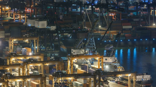 Hong Kong Container Terminal at Night timelapse