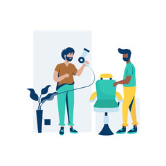 Barbershop cuts and smooths customer's hair vector illustration