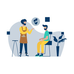 Barbershop cuts and smooths customer's hair vector illustration