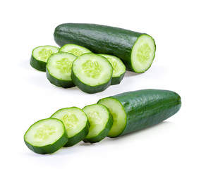 slice green cucumber isolated on white background