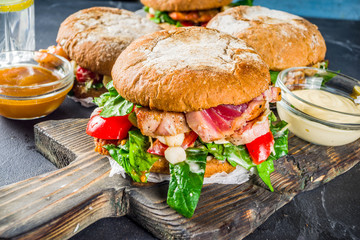 Various seafood and fish burgers assortment