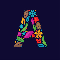 vector of Simple multi color flower shapes as initial letter a