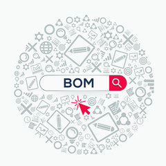 BOM mean (bill of materials) Word written in search bar ,Vector illustration.