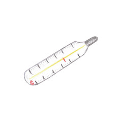 Medical thermometer isolated on white background. Watercolor pencils hand drawn illustration
