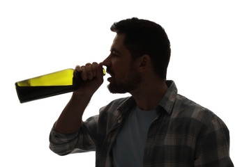 Silhouette of drunk man on white background. Concept of alcoholism