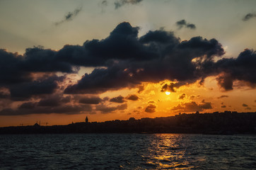 Fototapeta na wymiar Istanbul Turkey Bosphorus Bay sunset reflection