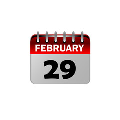 February 29 calendar icon, also known as leap year day, is a date added to most years that are divisible by 4.