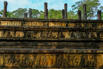 Frieze of elephants in the audience hall of the royal palace of Parakramabahu I in Polonnaruwa, Sri Lanka.