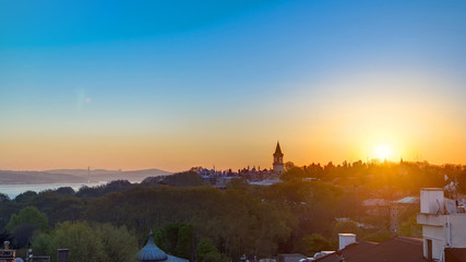 Sunrise at the Istanbul from top with Bosphorus Bridge and Topkapi Palace Museum timelapse - Istanbul - Turkey
