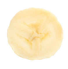 Ripe banana slice isolated on white background. Top view