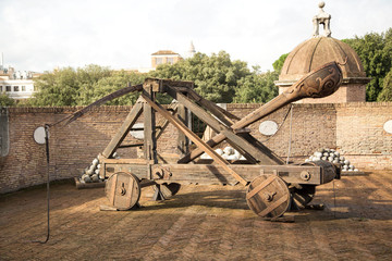 Historic catapult on the stands of a Castle