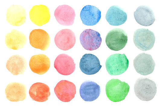 Set of hand-drawn watercolor stains, design element. Isolated on a white background.