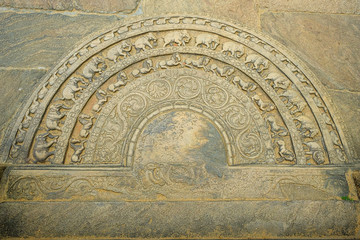 Moonstone in the Vatadage Buddhist Temple in Polonnaruwa, Sri Lanka.