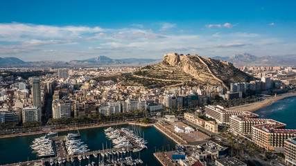 Cityscape of Alicante and Santa Barbara castle