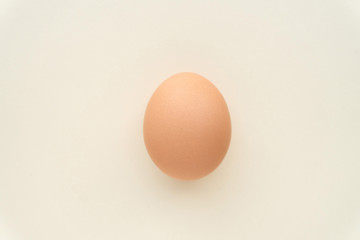 One brown egg at ivory background in the center. Minimalistic lifestyle.