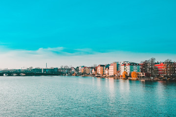 Fototapeta premium modern apartment buildings by the water in Berlin, Germany