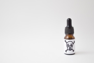  medical poison in a medicine. Poisoning substance in a glass bottle on a white background