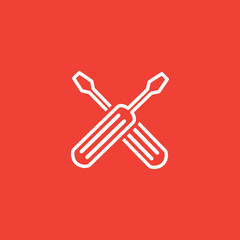 Screwdriver Crossed Line Red Icon On White Background. Red Flat Style Vector Illustration