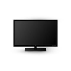 Vector illustration of modern LED TV isolated on white background. Black TV screen, lcd, plasma realistic panel for home interior design, promo, flyer, clip art. Large computer monitor.