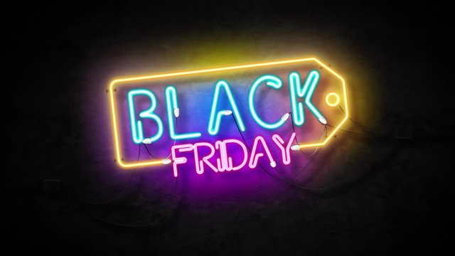 Banners, neon signs, background signs (Black Friday sale) for promotional videos The business concept of clearance and sales