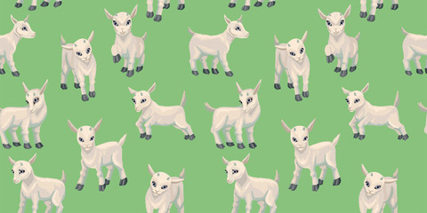 Cartoon baby goat cubs. Seamless pattern. Vector illustration