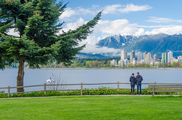 Sea walk at the Kitsilano Beach Park at Downtown of Vancouver, Canada.