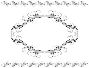 Decorative vintage frame with floral ornament and border in retro style isolated on white