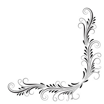 Decorative floral corner ornament for stencil isolated on white background