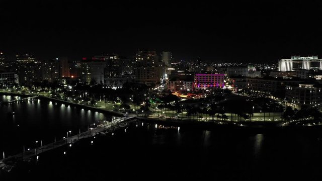 Night aerial footage Flagler Park West Palm Beach FL