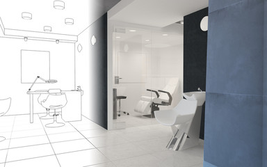 beauty saloon, interior visualization, 3D illustration