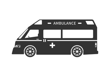 The ambulance silhouette in a Japanese style is isolated on a white background.