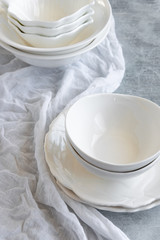 Different white ceramic plates, various tableware