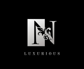 Elegant N Luxury Logo Icon, Vintage Square Silver N Letter Logo Design.
