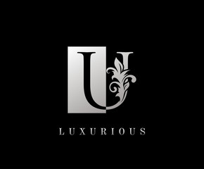 Elegant U Luxury Logo Icon, Vintage Square Silver U Letter Logo Design.