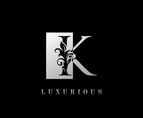 Elegant K Luxury Logo Icon, Vintage Square Silver K Letter Logo Design.