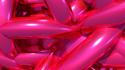 Abstract background with heap or hank of purple balloons or chrome pipes. 3D illustration