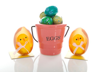 Funny and colorful easter decoration over white background