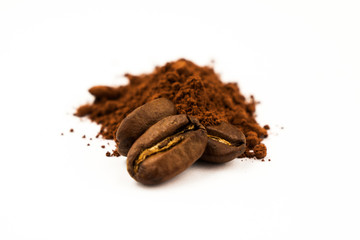 Coffee beans on a white isolate.
