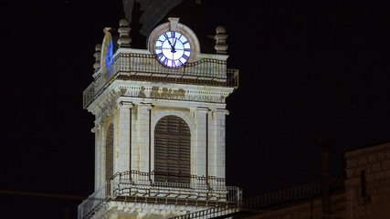 Church clock tower timelapse - Terra Santa High School in Old Jerusalem. Israel