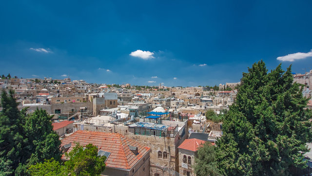 Panorama Of Jerusalem Old City And Temple Mount Timelapse Hyperlapse From Austrian Hospice Roof, Israel