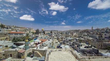 View from the top of Damascus gate to Jerusalem Old Town timelapse. Israel.