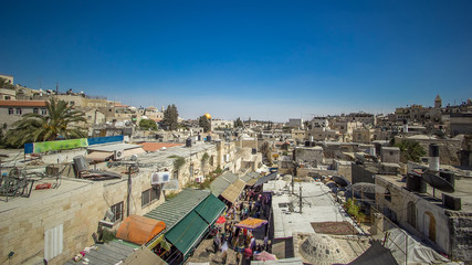 View from the top of Damascus gate to Jerusalem Old Town timelapse. Israel.
