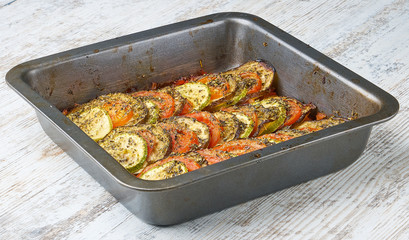 sliced zucchini with tomatoes and spices