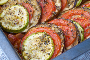 sliced zucchini with tomatoes and spices