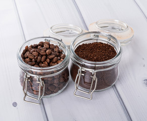 glass jar with coffee beans