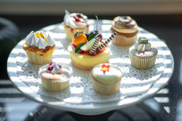 Dessert decorated on a white plate